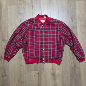 Vtg Bachamel Tartan Plaid Preppy Oversized Bomber Jacket L EUC